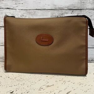 LANCEL Nylon Leather PouchCosmetic Bag Brown